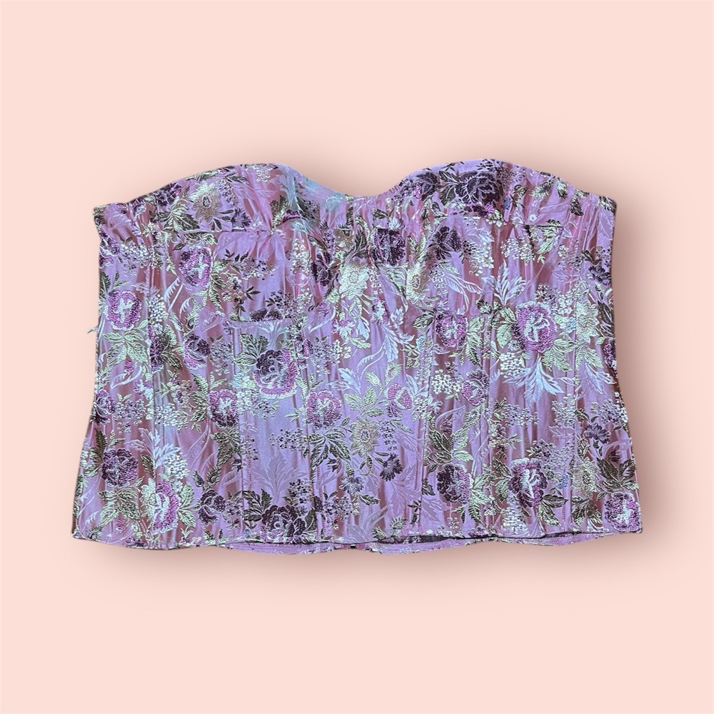 PrettyLittleThing Pink Purple Floral Satin Corset Top Plus Size 24 NEW